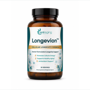 A bottle of Longevion longevity supplement by Anti-Aging Today with NMN, CoQ10, magnesium and more