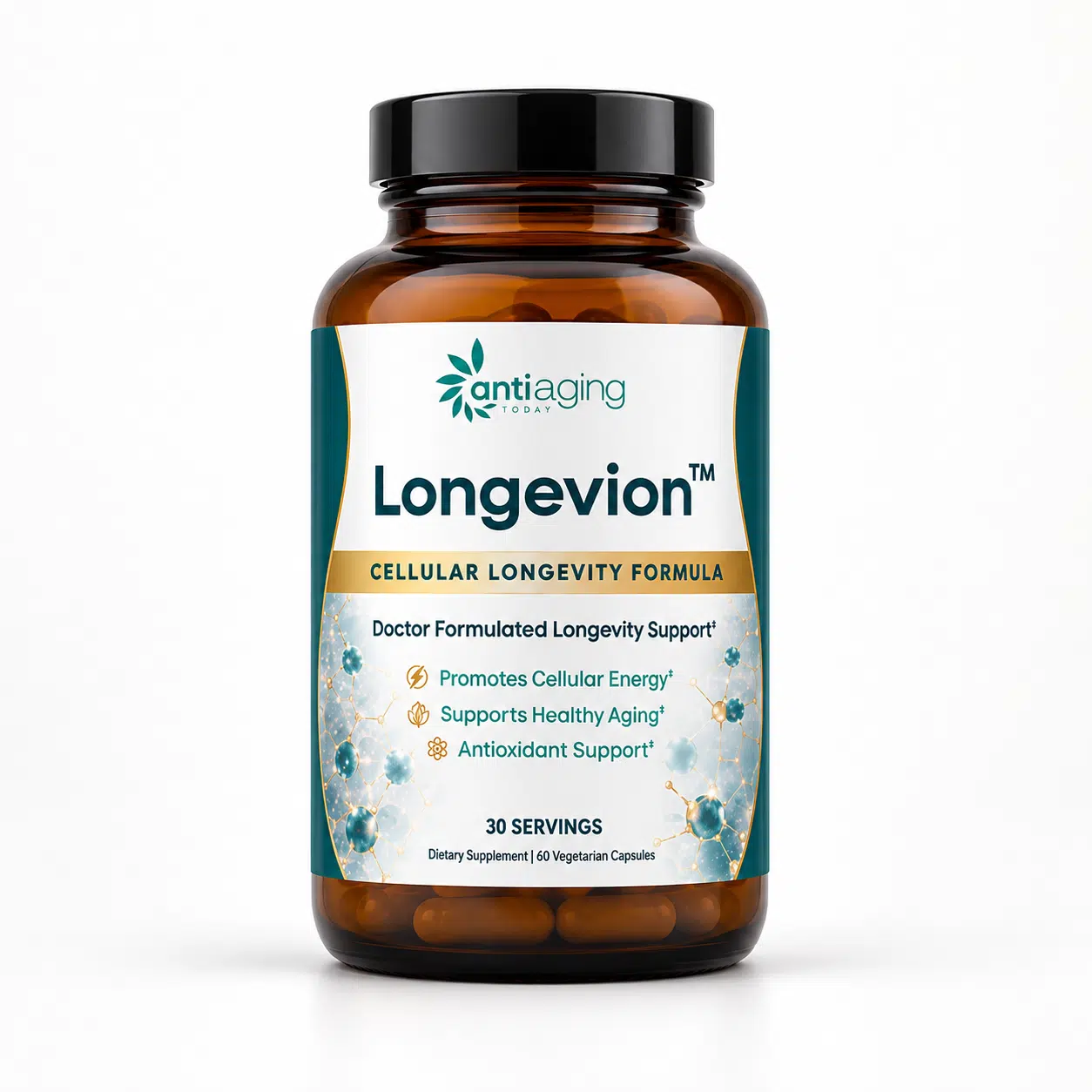 Longevion bottle by Anti-Aging Today on a white background